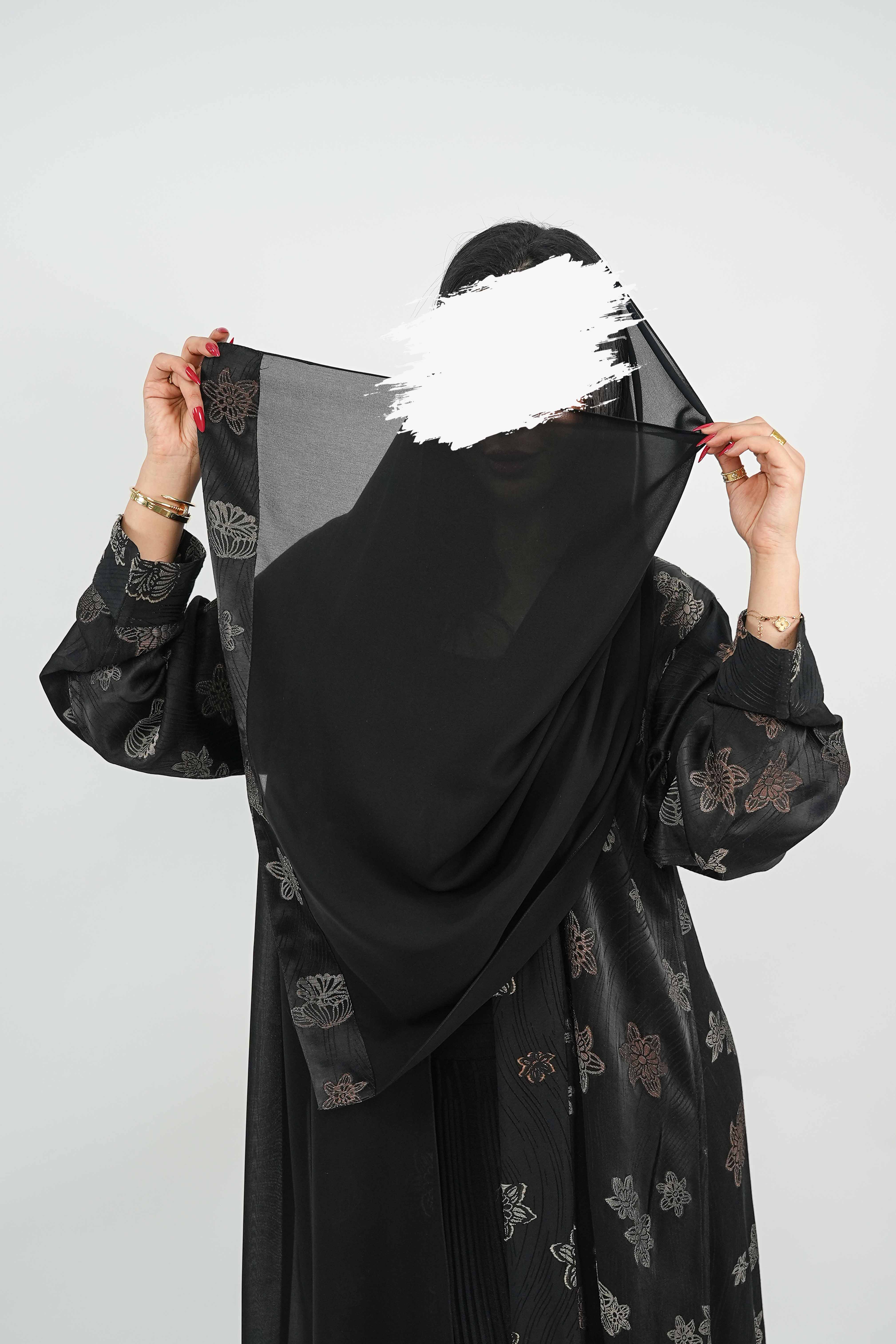 BE Metallic Floral Embossed Abaya 033 BE