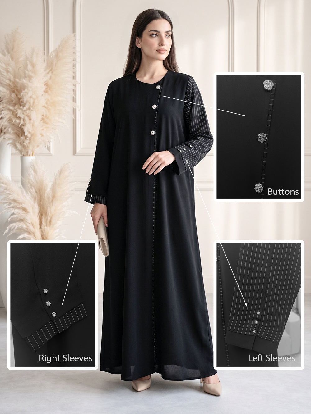 BE Asymmetrical Pinstripe Abaya BE