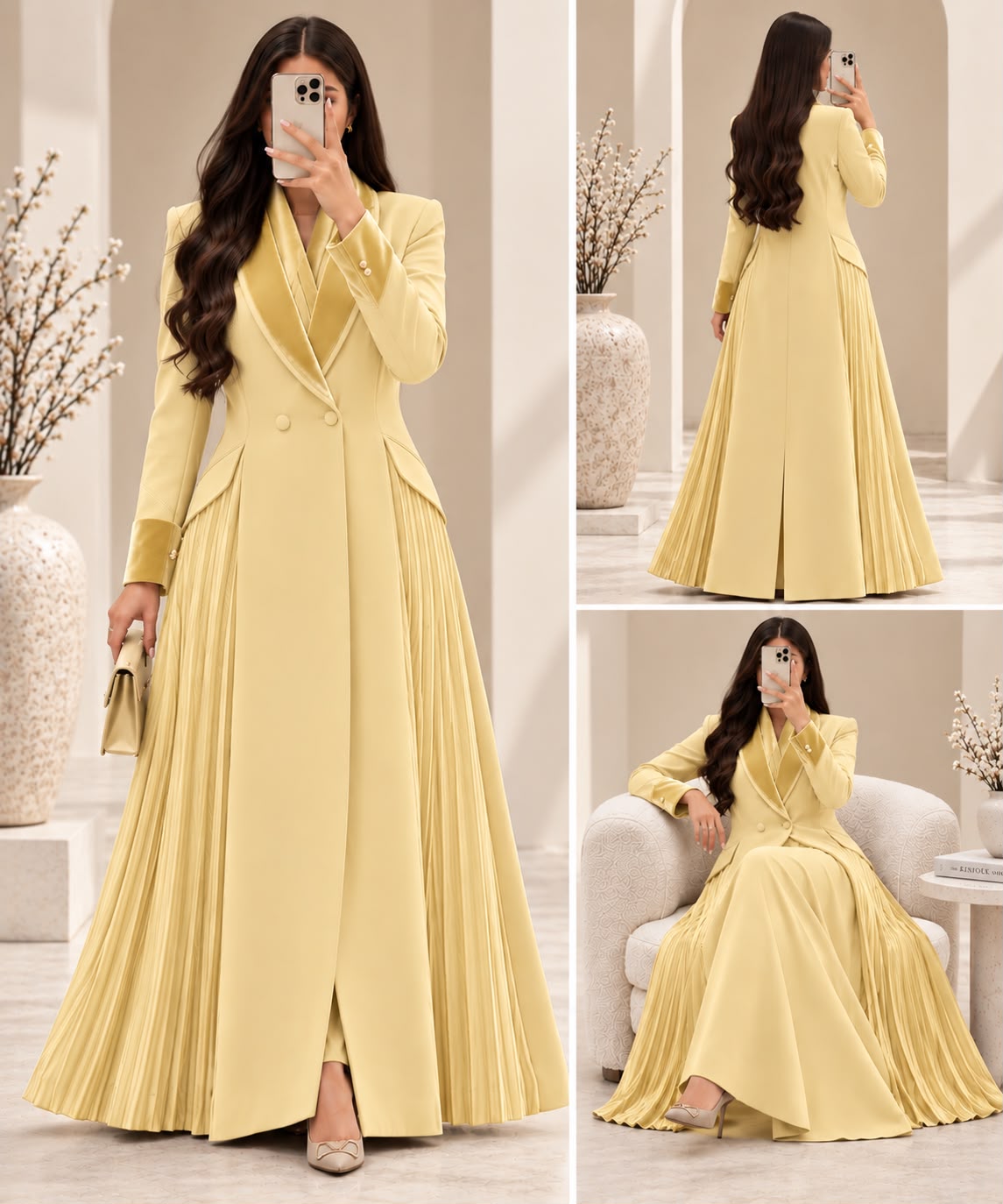 Saffron Velvet-Trimmed Tuxedo Abaya BE