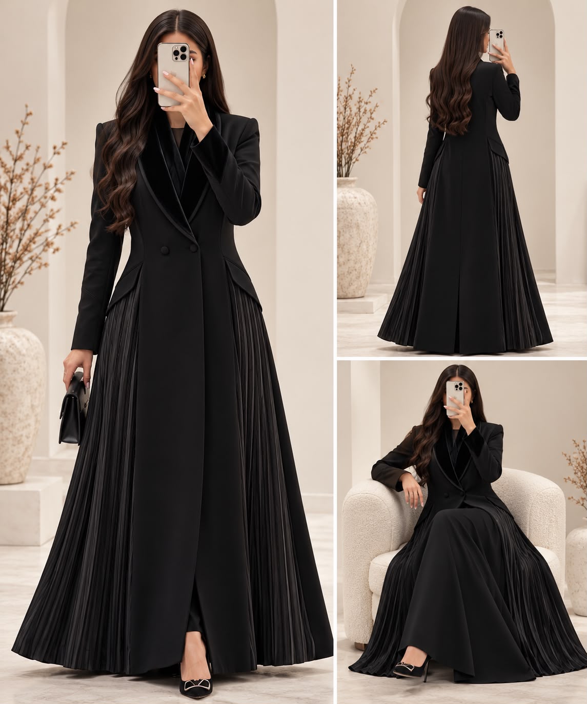 BE Midnight Velvet & Pleated Blazer Abaya BE