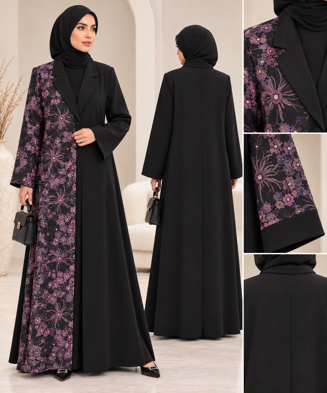 BE Midnight Bloom Asymmetric Blazer Abaya BE