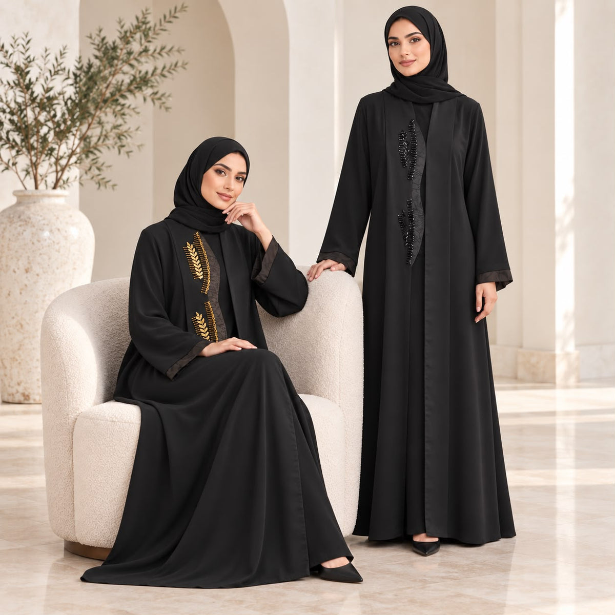 BE Zarah Gold-Embroidered Abaya BE