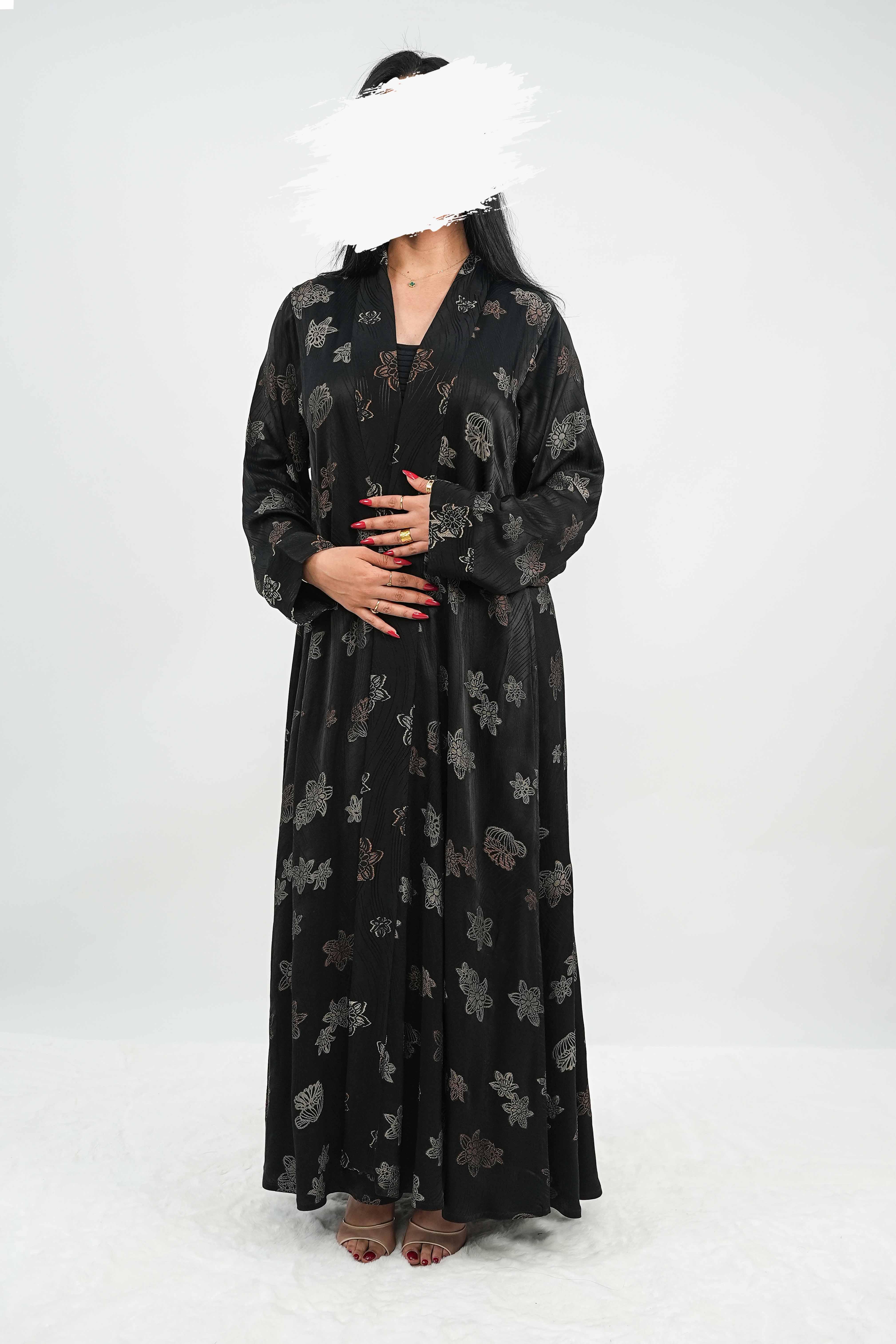 BE Metallic Floral Embossed Abaya 033 BE