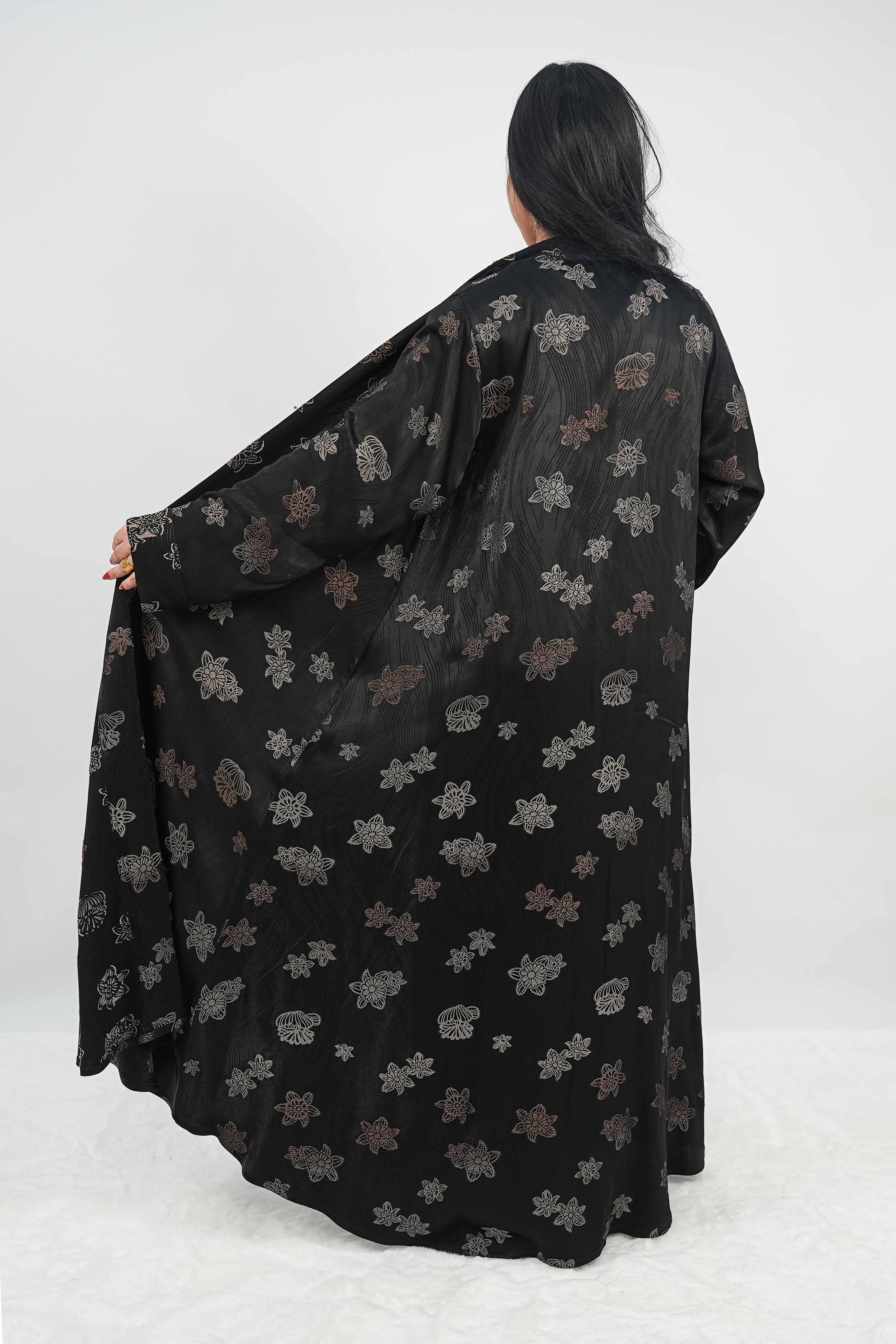 BE Metallic Floral Embossed Abaya 033 BE
