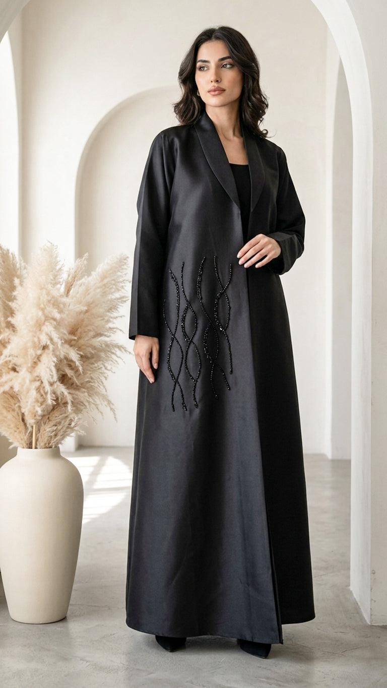 BE Wave Beaded Lapel Abaya BE