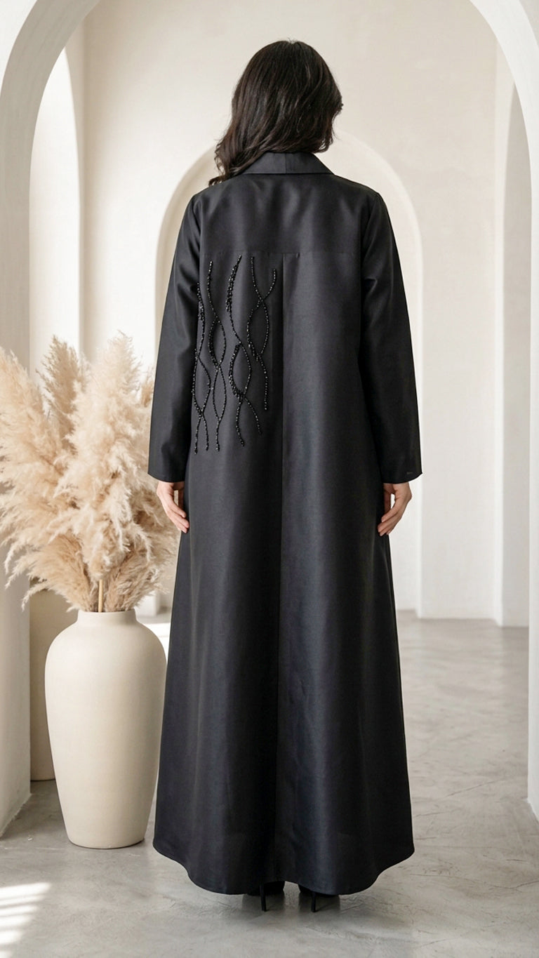 BE Wave Beaded Lapel Abaya BE