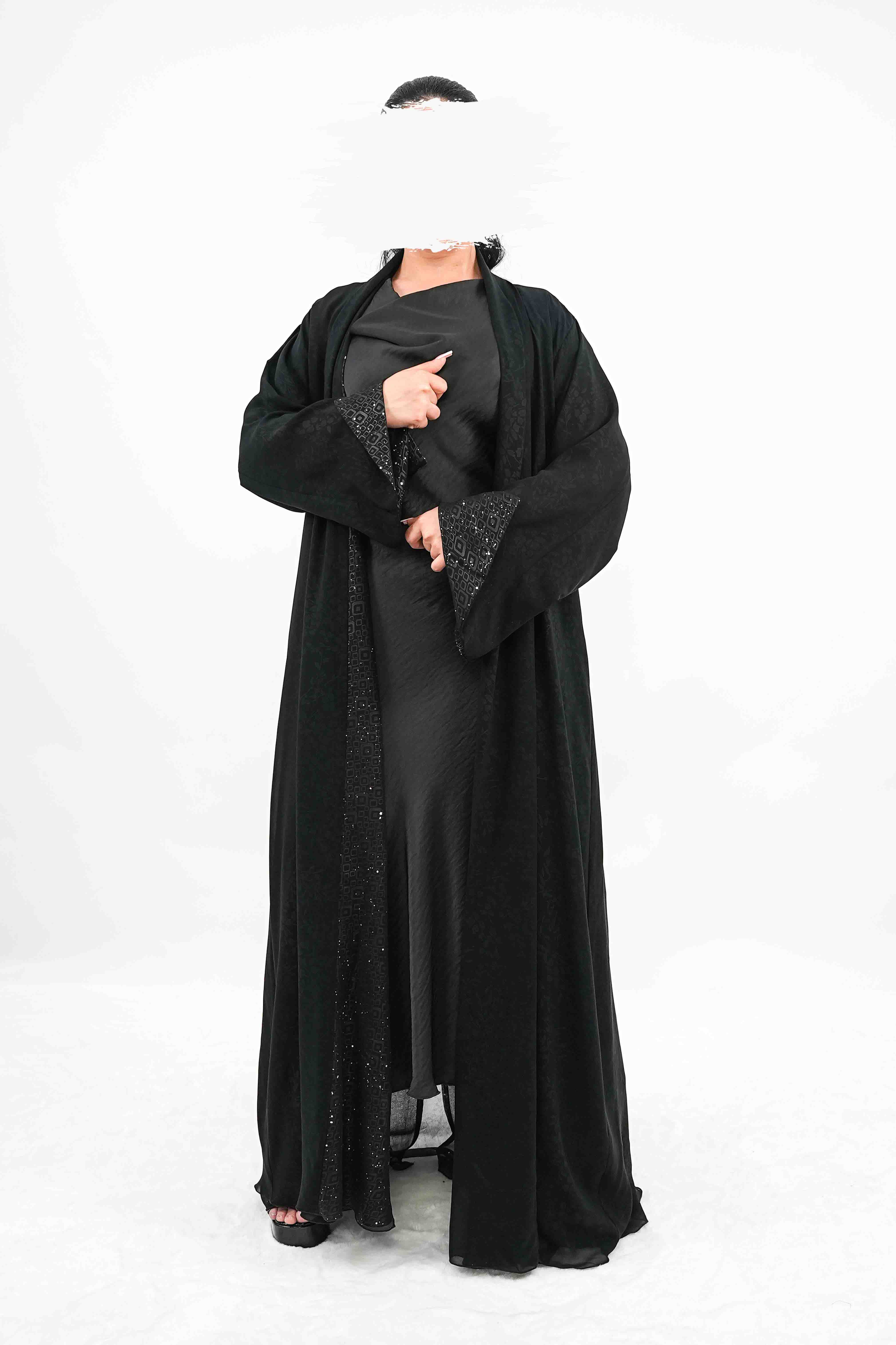 BE Geometric-Trim Jacquard Abaya 026 BE