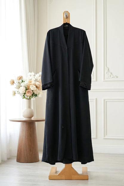 Midnight Velvet-Trim Abaya