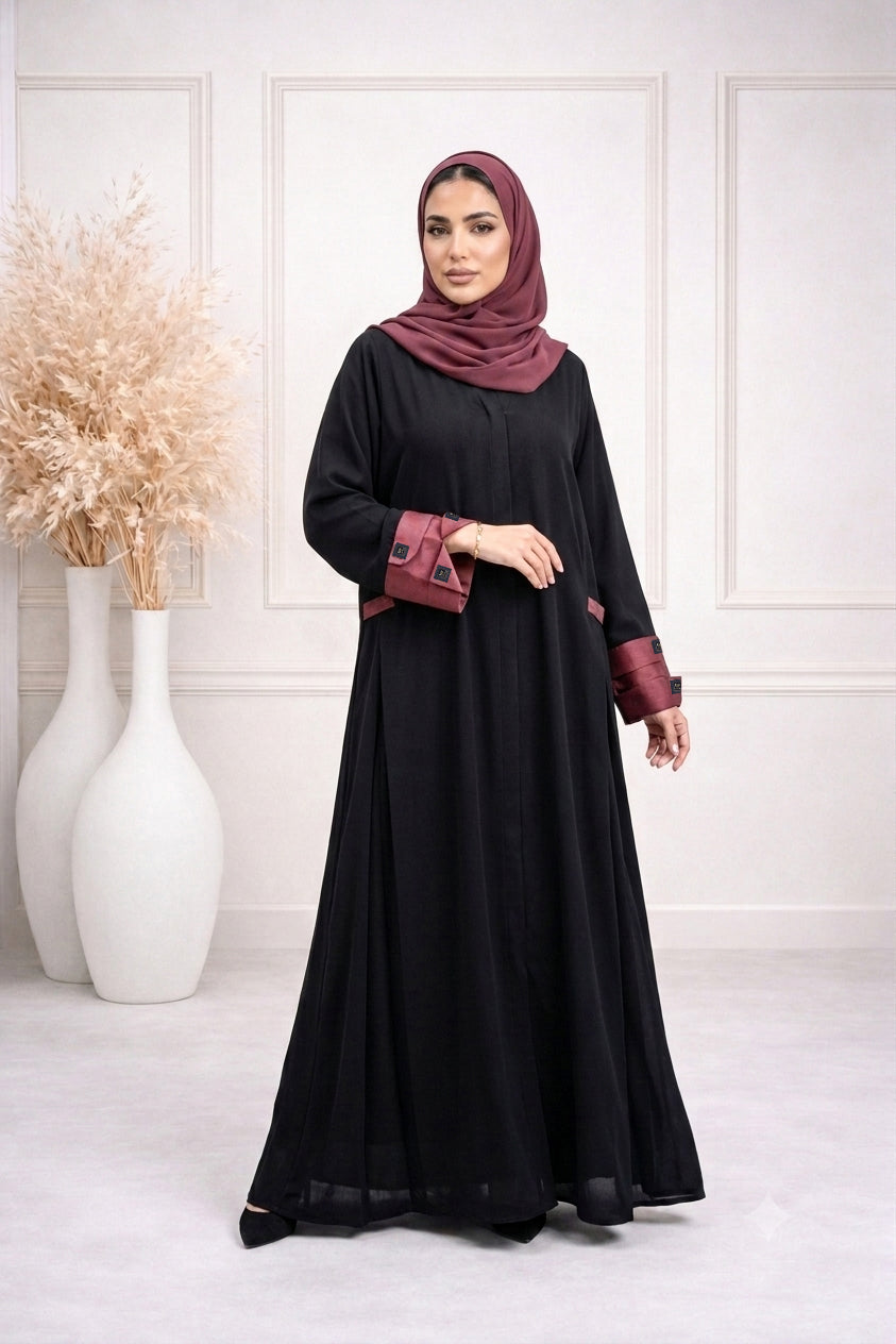 BE Maroon-Cuff Silhouette Abaya 020 BE