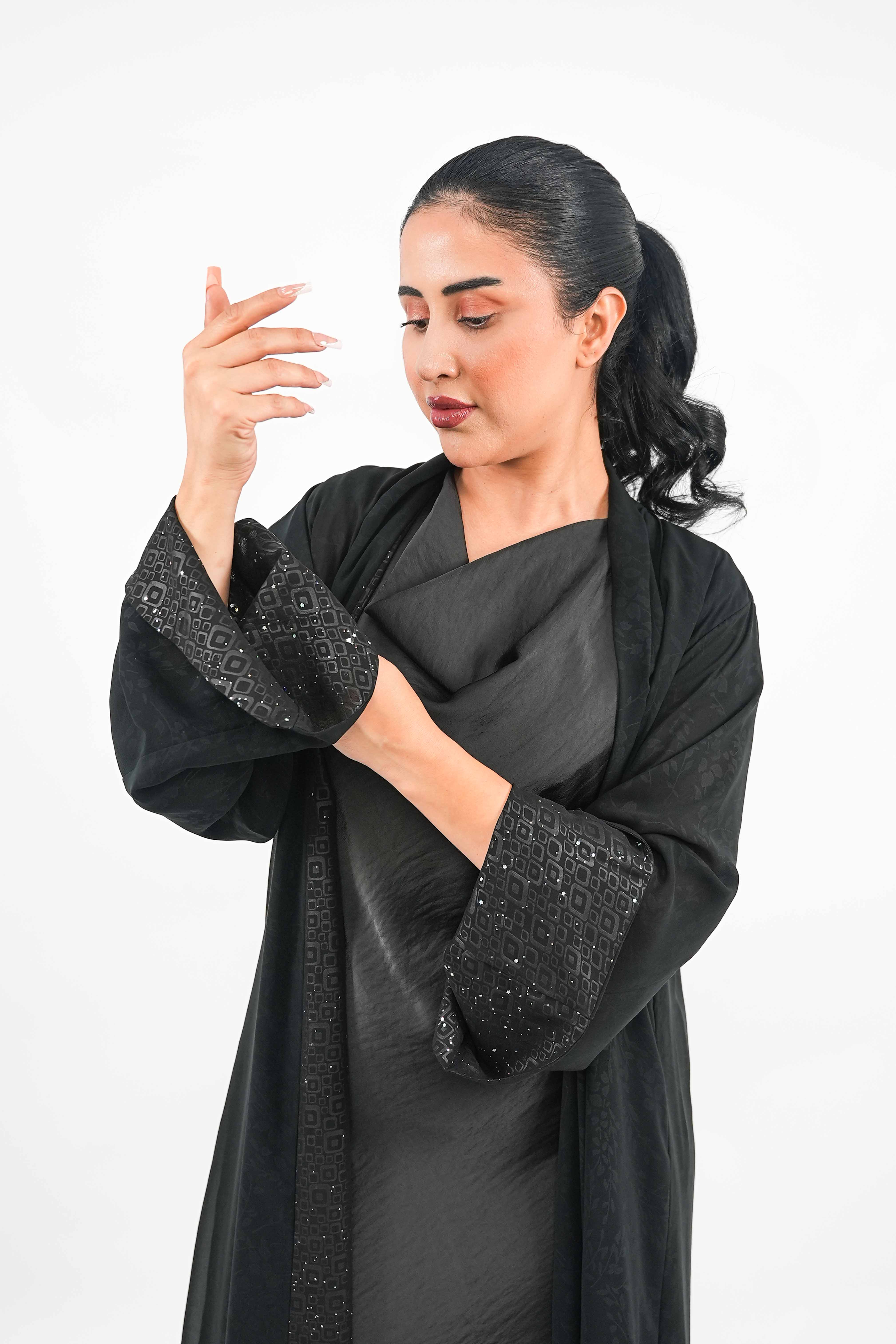 BE Geometric-Trim Jacquard Abaya 026 BE