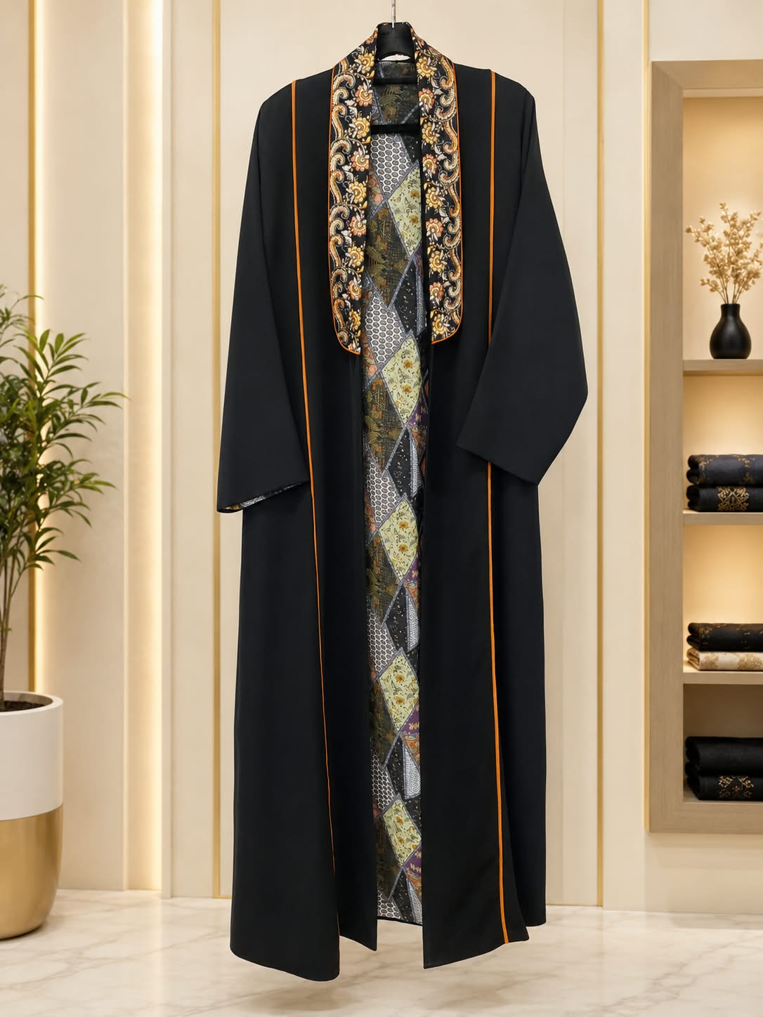 BE Embroidered Lapel Open-Front Abaya BE