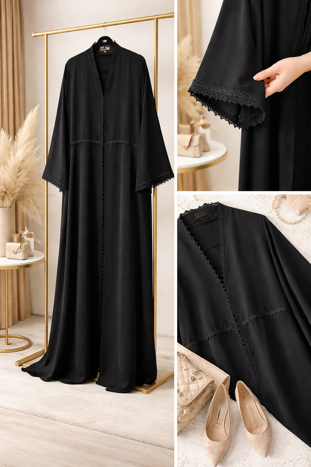 عباية بإغلاق مزدوج مع دانتيل دانتيل