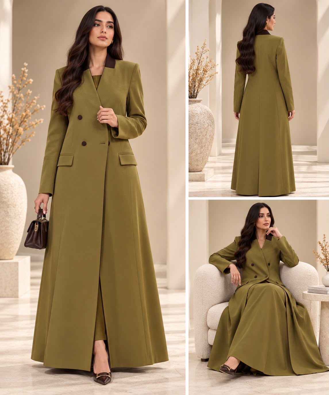 BE Olive Trench-Style Tailored Abaya BE