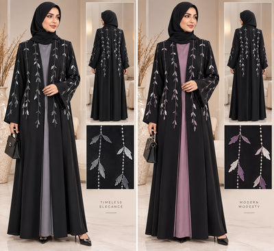 BE Silver Vine Embroidered Open Abaya BE