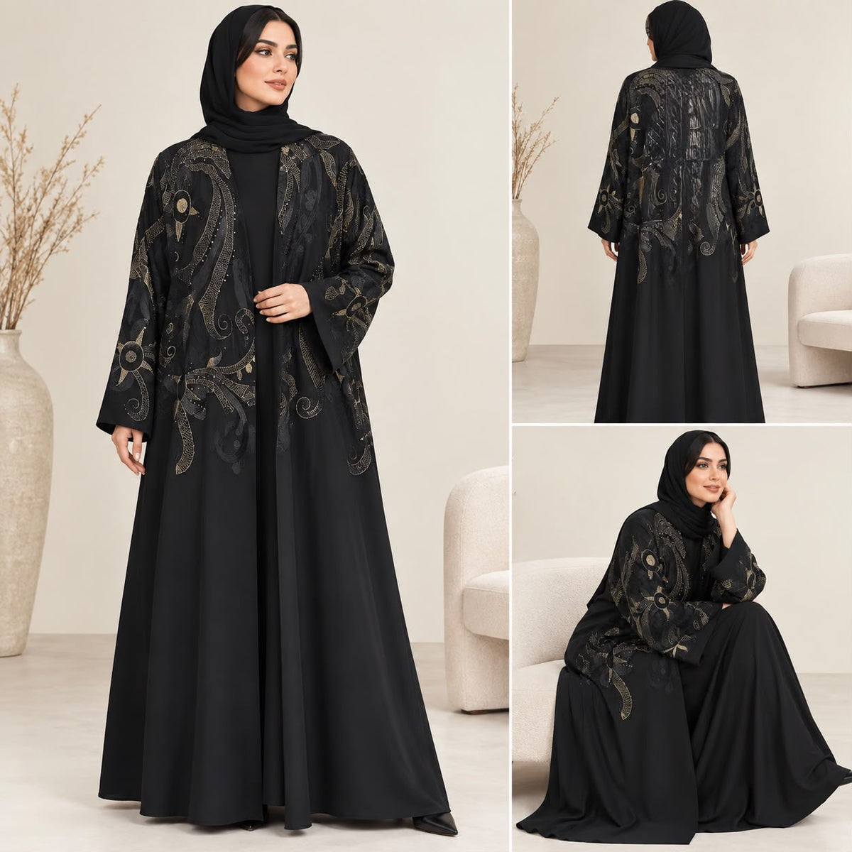BE Celestial Gold Embroidered Abaya BE