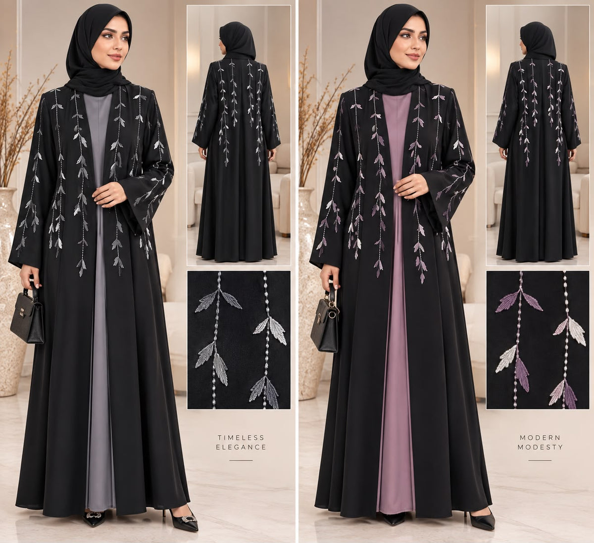 BE Lavender Leaf Layered Abaya BE