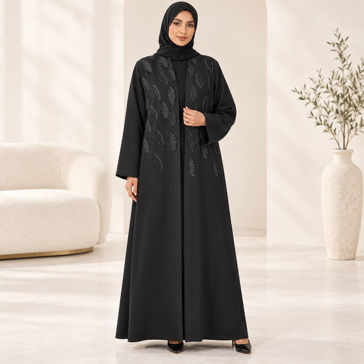 BE Serenade Beaded Leaf Motif Abaya BE