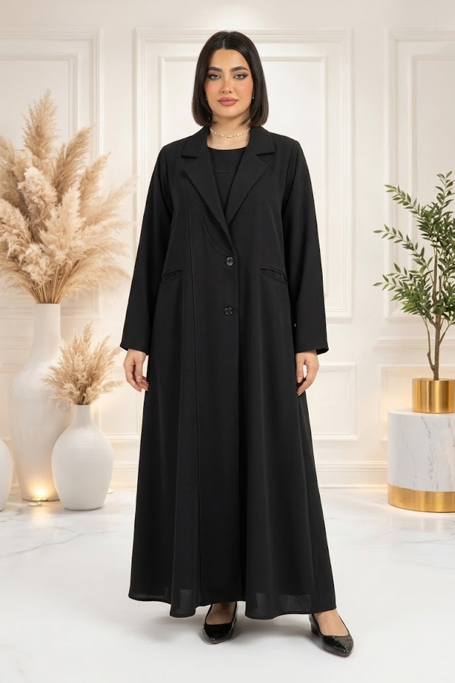 BE Luxury Tailored Notch Lapel Black Blazer Abaya