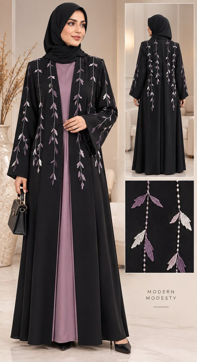 BE Lavender Leaf Layered Abaya BE