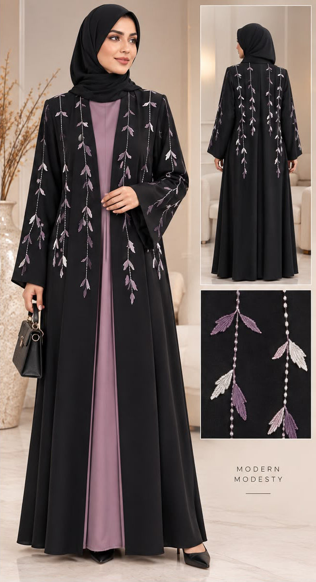 BE Lavender Leaf Layered Abaya BE